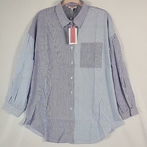 Andree by Unit Women's Yours or Mine Striped Button Down Shirt Sz M Blue White